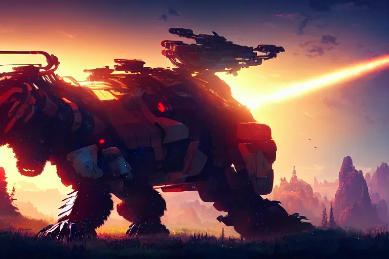 Image similar to bear - mecha - tank machine mecanical creature robot of horizon forbidden west horizon zero dawn radiating a glowing aura global illumination ray tracing hdr fanart arstation by ian pesty and alena aenami artworks in 4 k