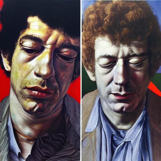 Image similar to high quality high detail painting by lucian freud, hd, jimi page from led zeppelin portrait