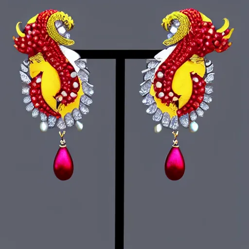 Image similar to jewelry design, pearl earrings with phoenix decoration, model show