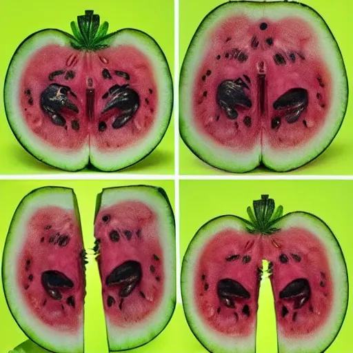 Image similar to a perfect hybrid fusion of the flesh : catwatermelonbee