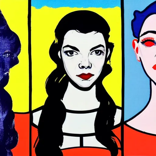 Image similar to beautiful female anya taylor - joy portrait in detail in block colour by james jean, by andy warhol, by roy lichtenstein, by egon schiele