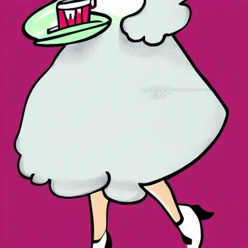 Prompt: beautiful anthropomorphic female sheep dressed in a 1 9 5 0 s waitress outfit, cartoon, digital art, full character, minimalist and abstract background, hyper details