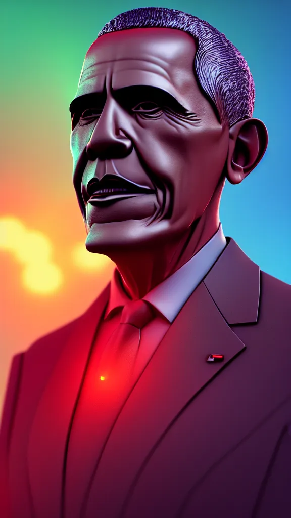 Image similar to 100 year old Obama the size of the Hulk, studio render by Beeple, shallow depth of field., lights, colors,4K