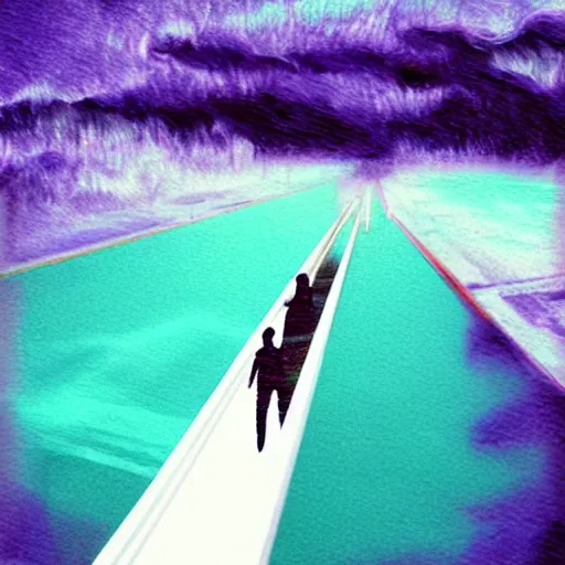 Image similar to a bloody water slide in the nigth, purple, moody, dark, artistic, digital art, blue and purple, epic