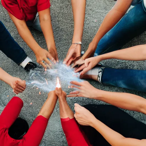 Image similar to photograph of people bonding around a firecircle, kismet, shot from behind