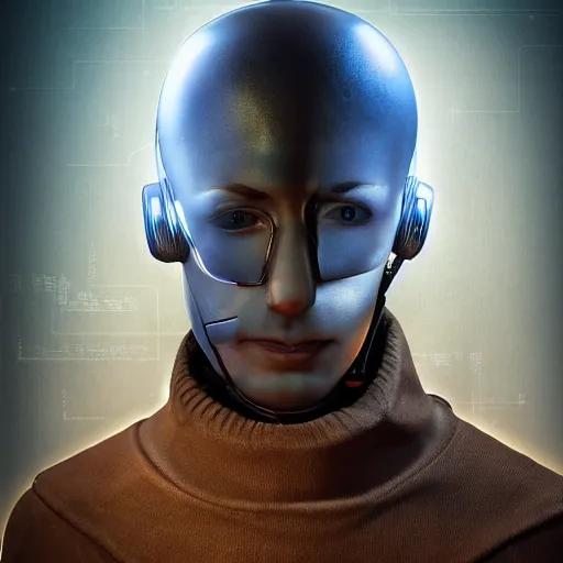 Prompt: a man with a vintage computer monitor for a head award winning cyber punk art, uncanny valley, detailed face, sci - fi book cover, retro futuristic,