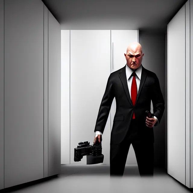 Image similar to agent 4 7 hiding in bedroom cupboard, highly detailed, 8 k, hdr, smooth, sharp focus, high resolution, award - winning photo