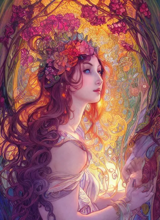 Image similar to Nature Goddess, ambient lighting, 4k, josephine wall, alphonse mucha, lois van baarle, ilya kuvshinov, rossdraws, artstation