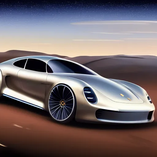 Image similar to photo of porsche spaceship, no wheels, fusion drive engines, highly detailed, realistic shaded lighting, concept art, 8 k