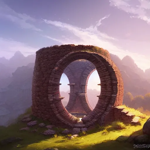 Image similar to Giant Epic Circular Ruin Structure Ring floating in the mountain kingdom by Andreas Rocha