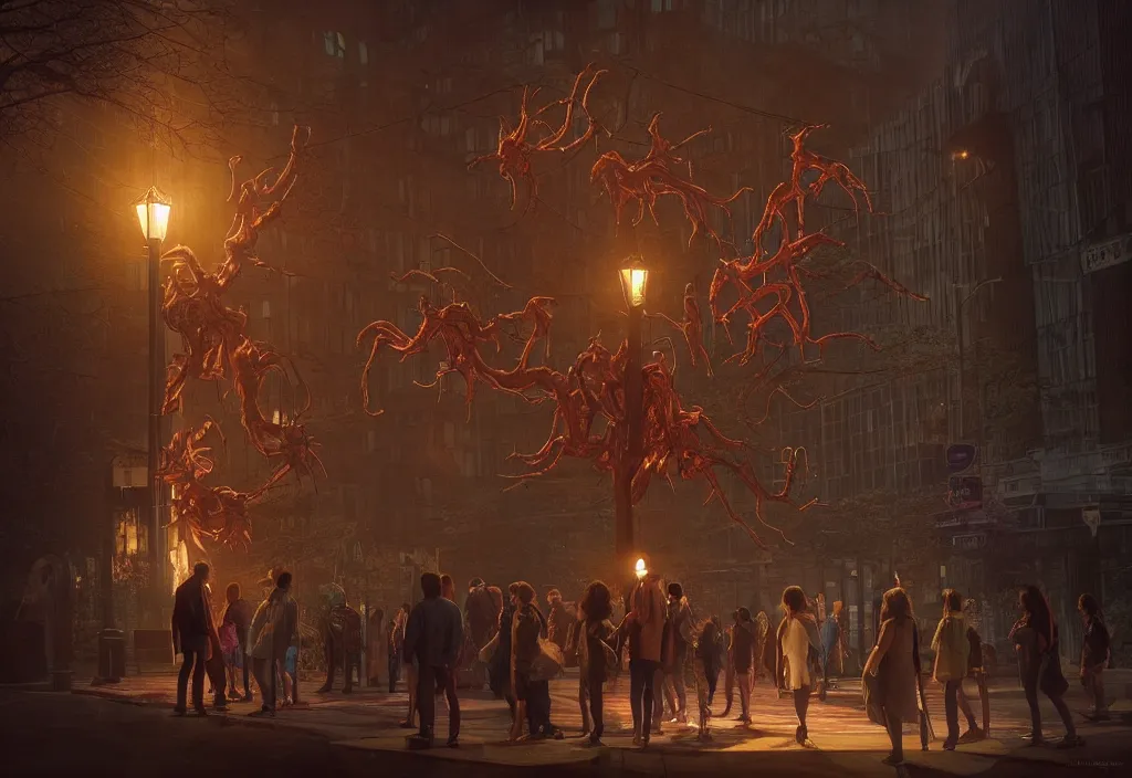 Prompt: 😈 👹 stranger things in toronto downtown city. studio lighting digital art station unreal engine render by jessica rossier and j. c. leyendecker and alphonse mucha, dreamworks