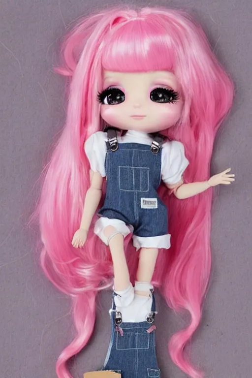 Prompt: cute jerryberry doll in overalls and pink hair greg rutkowski