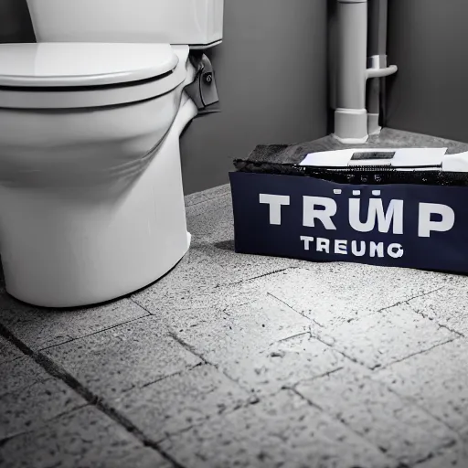 Prompt: Donald Trump flushing lots of documents down the toilet , photorealistic,8k, XF IQ4, 150MP, 50mm, F1.4, ISO 200, 1/160s, natural light