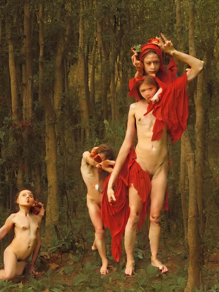 Prompt: red demon from hell is crying in the forest, by bouguereau and by andrey remnev