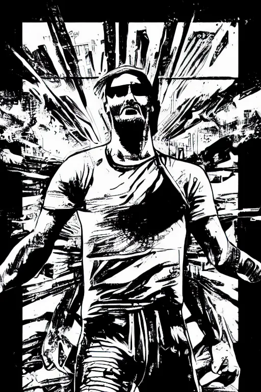 Prompt: jamie vardy standing heroically, a page from cyberpunk 2 0 2 0, style of paolo parente, style of mike jackson, adam smasher, johnny silverhand, 1 9 9 0 s comic book style, white background, ink drawing, black and white