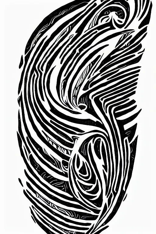 Prompt: a thin swirling tribal tattoo design on paper, black and white