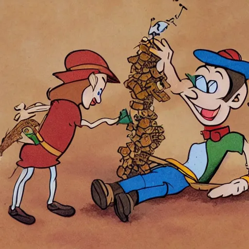 Image similar to Pinocchio being eaten by termites