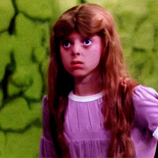 Image similar to still from 1978 live-action children's tv show about a teenage girl who enters an eyeball cult color