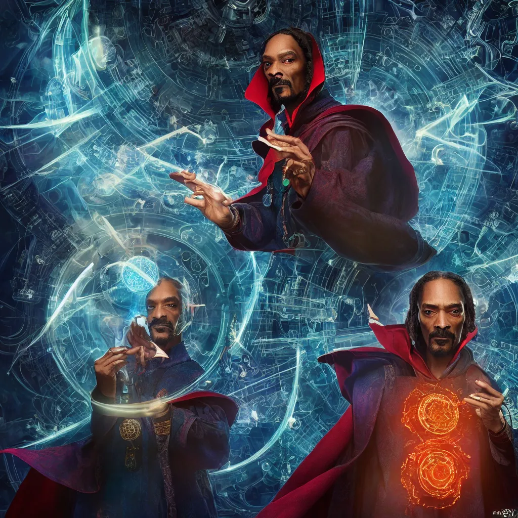 Image similar to snoop dogg doctor strange, refractions, highly detailed, environmental light, cinematic by francis tneh