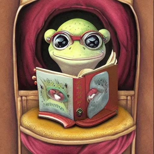 Image similar to a frog monk cleric reading his book, fantasy concept art by nicoletta ceccoli, mark ryden, lostfish, max fleischer