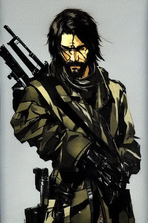 Prompt: yoji shinkawa painting of a stylish sniper jesus