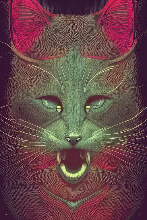 Image similar to demon cat. art by mike winkelmann, vector art, illustration, highly detailed,