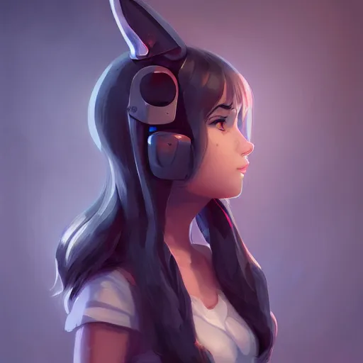 Image similar to full portrait of a cute young woman with robot ears, 4k, sharp focus, Andreas Rocha