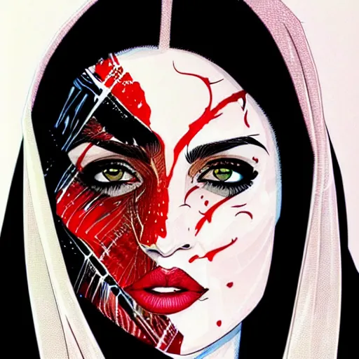 Image similar to a portrait of a saudi woman with side profile blood in ocean intricate details by MARVEL comics and Sandra Chevrier-C