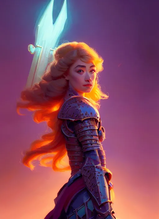 Image similar to side portrait, imogen poots, paladin!, fantasy, gloomhaven, luminescent, organic painting, gaudy colors, octane render, unreal engine, by greg manchess, huang guangjian, gil elvgren, sachin teng, greg rutkowski, jesper ejsing, ilya kuvshinov