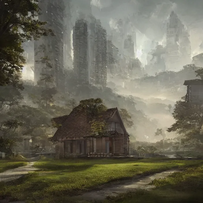 Image similar to a building in a landscape, trending on cgsociety