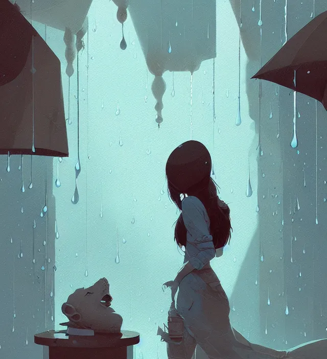 Prompt: the systolic rain, naturel, art style by atey ghailan, greg rutkowski, greg tocchini, james gilleard, joe gb fenton, in kaethe butcher, dynamic lighting, gradient light blue, brown, blonde cream and white color in scheme, grunge aesthetic