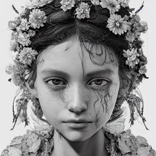 Image similar to the portrait of an absurdly beautiful, graceful, elegant, sophisticated, fashionable little girl made of strawberries and white petals looking down, an ultrafine hyperdetailed illustration by kim jung gi, irakli nadar, intricate linework, bright colors, octopath traveler, final fantasy, unreal engine 5 highly rendered, global illumination, radiant light, detailed and intricate environment