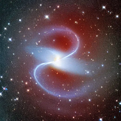 Image similar to a black hole on a background full of stars, gravitational lense, Hubble photograph
