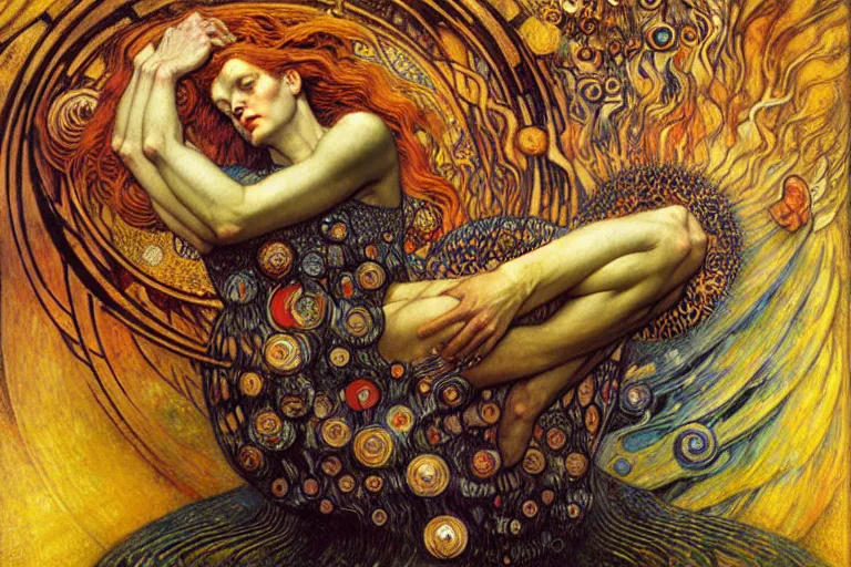 Image similar to Divine Chaos Engine by Karol Bak, Jean Delville, William Blake, Gustav Klimt, and Vincent Van Gogh, symbolist, visionary