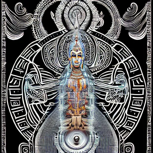 Image similar to mayan shiva, symmetrical, digital art, alex gray