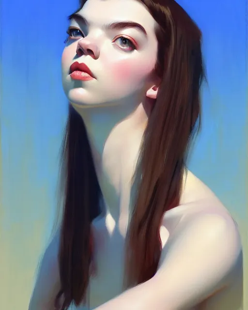 Image similar to an artistic pose, composition, anya taylor joy, realistic shaded, fine details, realistic shaded lighting poster by ilya kuvshinov, magali villeneuve, artgerm, jeremy lipkin and michael garmash and rob rey