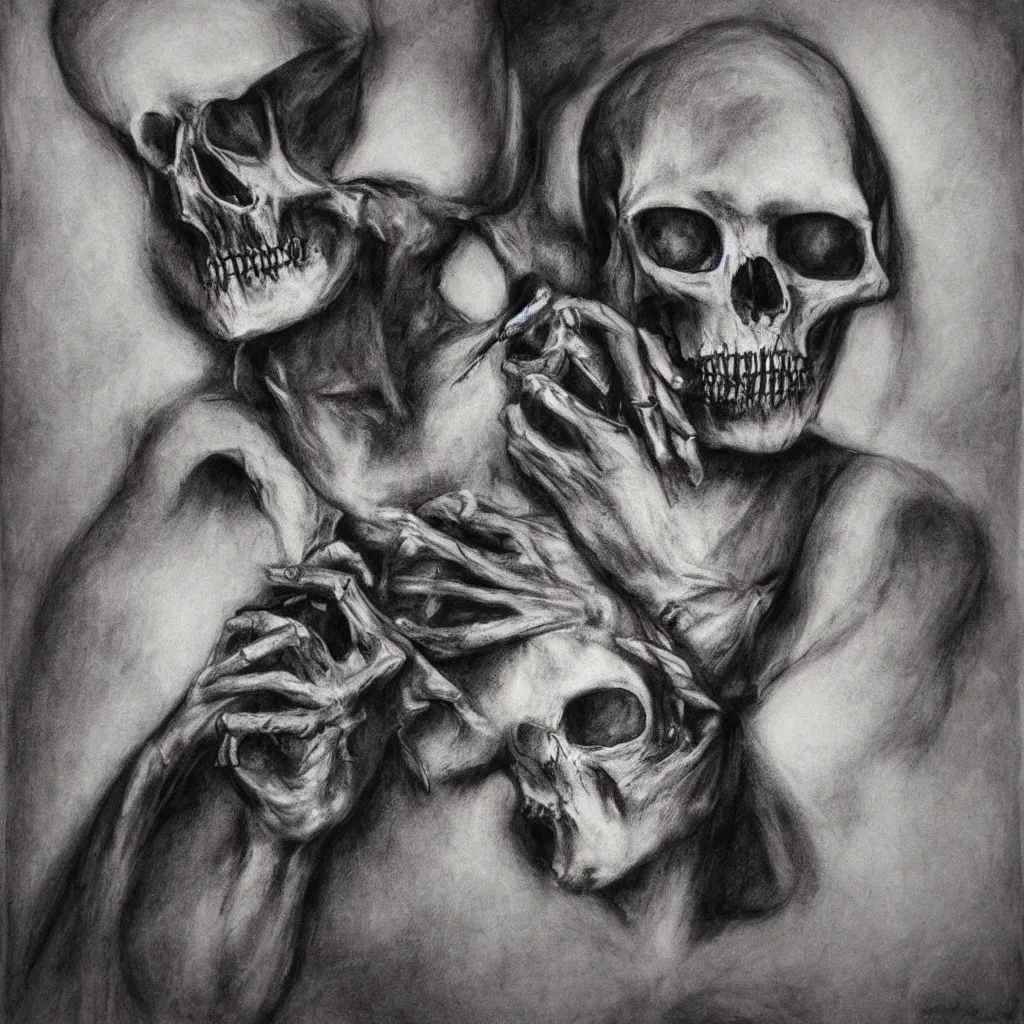 Prompt: charcoal macabre art