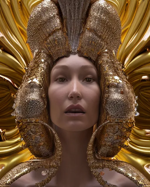 Image similar to a highly detailed metahuman 4 k close up render of an alien goddess bella hadid monument in iris van herpen armor schiaparelli in diamonds crystals swarovski and jewelry iridescent in style of alphonse mucha gustav klimt trending on artstation made in unreal engine 4