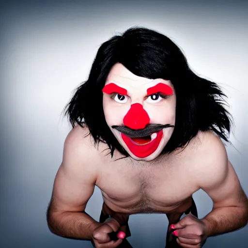 Prompt: Picture Of Man with Red Nose and Long black hair
