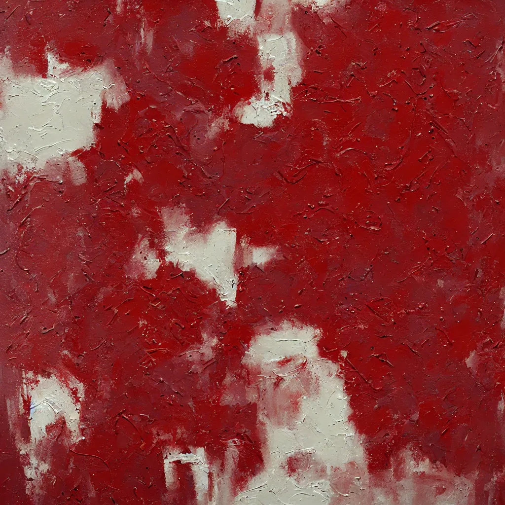 Image similar to thick creamy impasto, white thick heavy brush marks on a dark red background - i