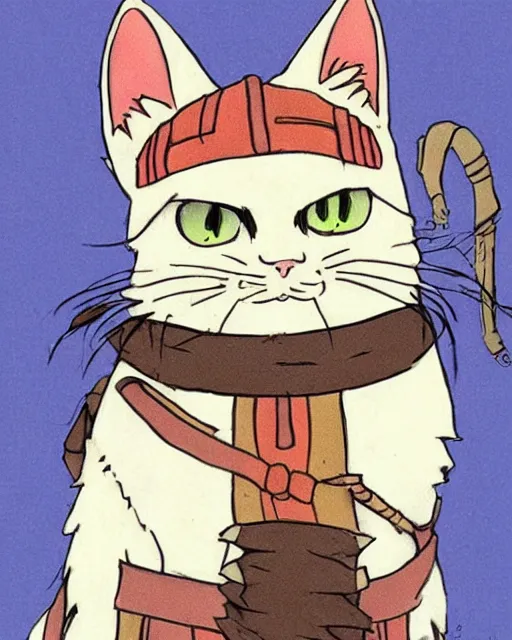 Prompt: cat dressed as a samurai in the style of studio ghibli