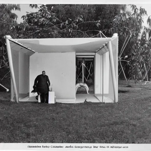 Image similar to iron man constructing a sukkah, booth, shelter