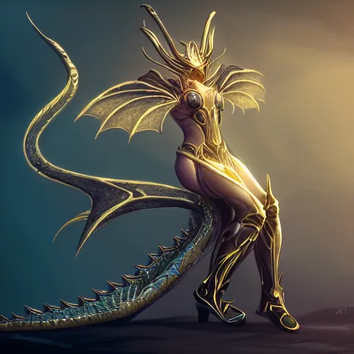 Prompt: highly detailed exquisite fanart, of a beautiful female warframe, but as an anthropomorphic dragon, elegant cinematic pose, sitting on top of a cryopod, epic cinematic shot, sharp claws, professional digital art, high end digital art, DeviantArt, artstation, Furaffinity, 8k HD render