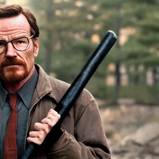 Image similar to Bryan Cranston as Gordon Freeman, holding a crowbar, still from a movie