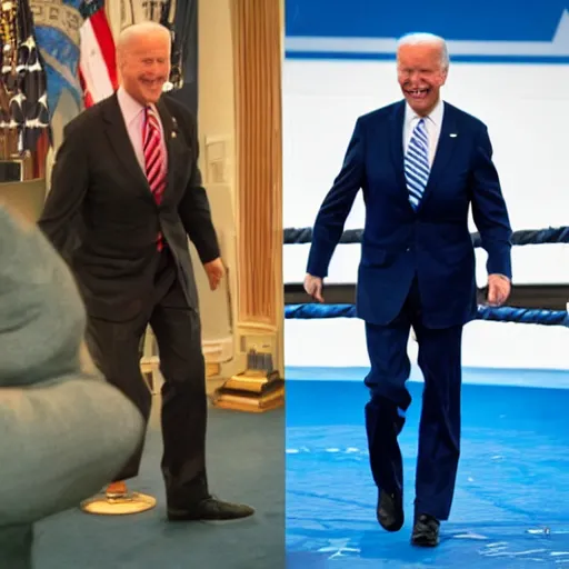 Image similar to joe biden wearing just boxing trousers.