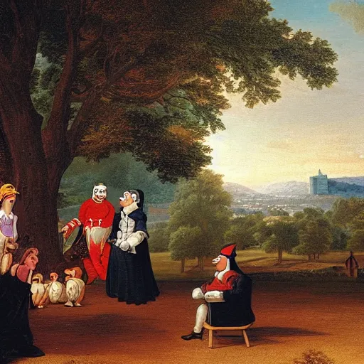 Image similar to Peter Griffin visits 1750 Paris , in the style of the Hudson River School