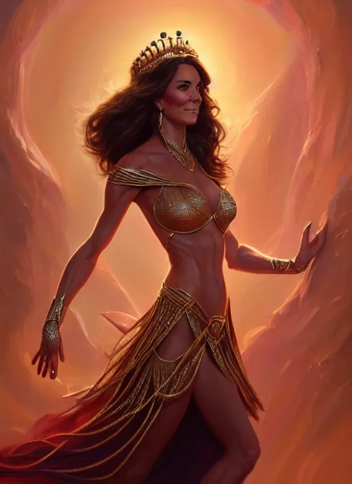 Image similar to kate middleton as dejah thoris, intricate, elegant, glowing lights, highly detailed, digital painting, artstation, glamor pose, concept art, smooth, sharp focus, illustration, art by artgerm and greg rutkowski, artey freytag