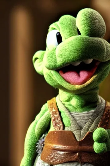 Image similar to very very intricate photorealistic photo of yoshi in an episode of game of thrones, photo is in focus with detailed atmospheric lighting, award - winning details