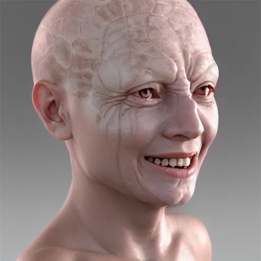 Prompt: marble skin, smile, translucent sss, 3 d daz occlusion