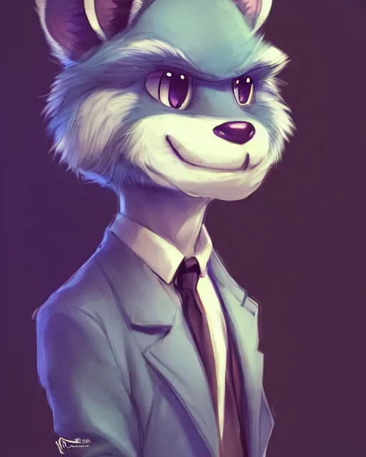 Image similar to character concept art of a cute male anthropomorphic furry | | adorable, a detective fursona, key visual, realistic shaded perfect face, tufted softly, fine details by stanley artgerm lau, wlop, rossdraws, james jean, andrei riabovitchev, marc simonetti, and sakimichan, trending on weasyl